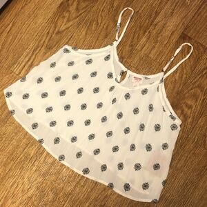 Mossimo Supply Co. Cream and Blue Floral Spaghetti Strap Tank Top Size Large